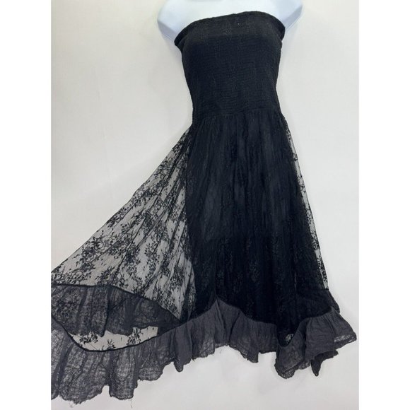Free People Dresses & Skirts - Free People Black Lace Sleeveless Convertible Skirt Sheer Dress Slip Size Small